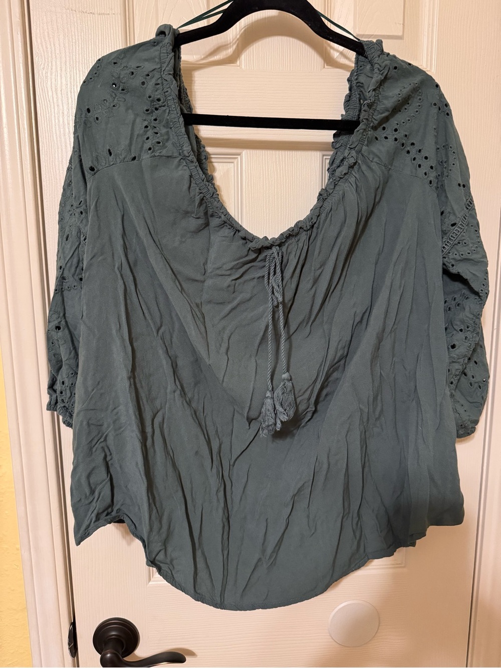 Maurices Slate Green Peasant Tunic with Tassel Tie